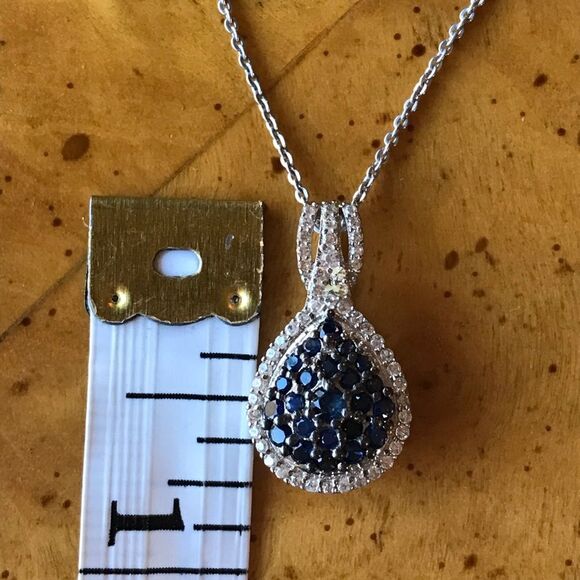Natural Blue Sapphire Sterling Silver Teardrop Necklace - Picture 3 of 8